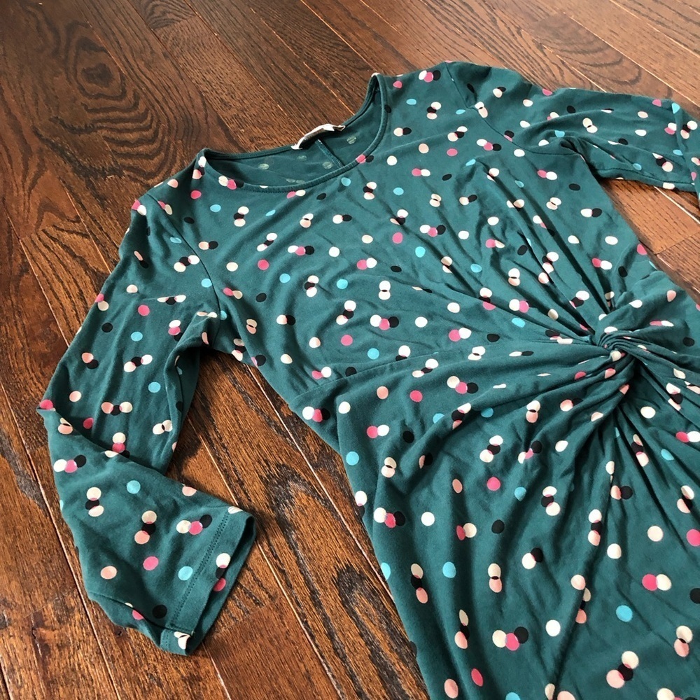 Boden Women’s 4R Green Polka Dot Sheath 3/4 Sleeved Dress w/Tie Knot Waist - EUC - Picture 2 of 10